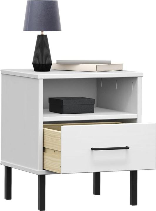 Actual product image VidaXL Nachttisch OSLO mit Metallbeinen Weiss Massivholz