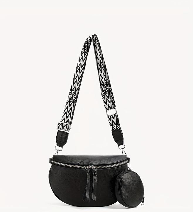 Produktbild Only-Bags.Store PU Leder Crossbody Fanny Pack, Retro-Stil Brust Umhängetasche mit verstellbarem Zickzack-Riemen