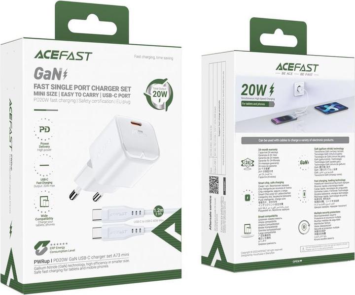 Immagine prodotto Acefast Caricatore da muro A73 Mini PD 20W GaN + cavo USB-C - bianco (20 W)