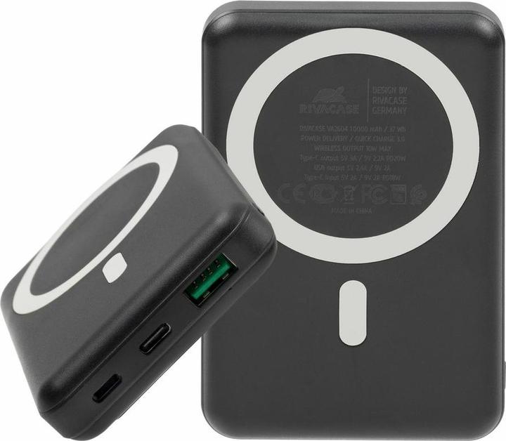 Immagine prodotto Rivacase VA2604 Powerbank wireless Magsafe Qi 15W, batteria esterna con caricatore rapido QC/PD 20W 10000 mAh (10000 mAh, 20 W, 18.50 Wh)