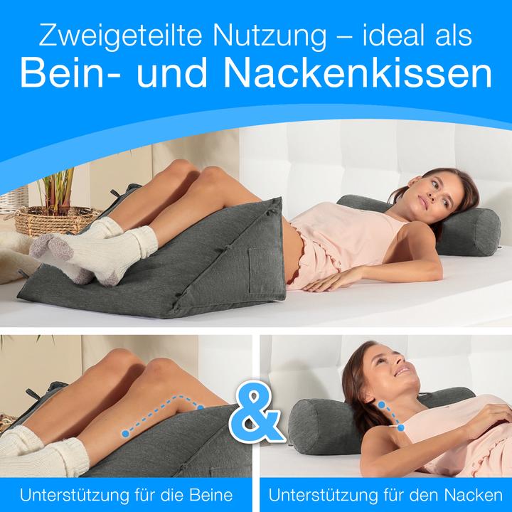 Produktbild Aktivshop Rückenkissen Bett/Sofa mit Abnehmbarer Nackenrolle und Seitentasche, Rückenstützkissen mit (55 x 50 x 30 cm)