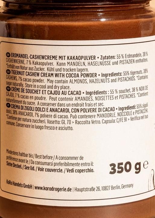 Valori nutrizionali e ingredienti KoRo Crema di anacardi con cacao in polvere (350 g)
