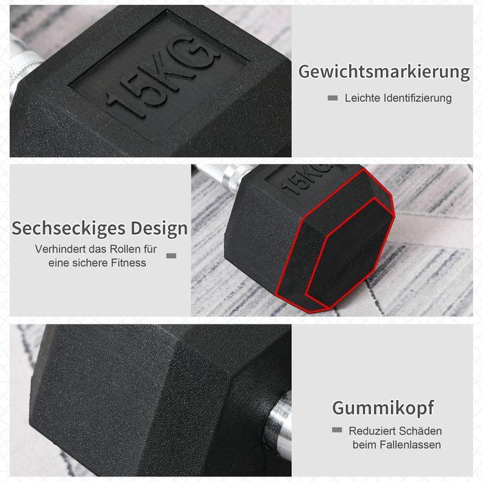 Produktbild Swisshandel24 Hexagon Kurzhantel Gusseisen Hantel Gummi-Hantel Griff gerändelt Gewichte Metall Gummi schwarz 1 x 1 (1 x 15 kg)