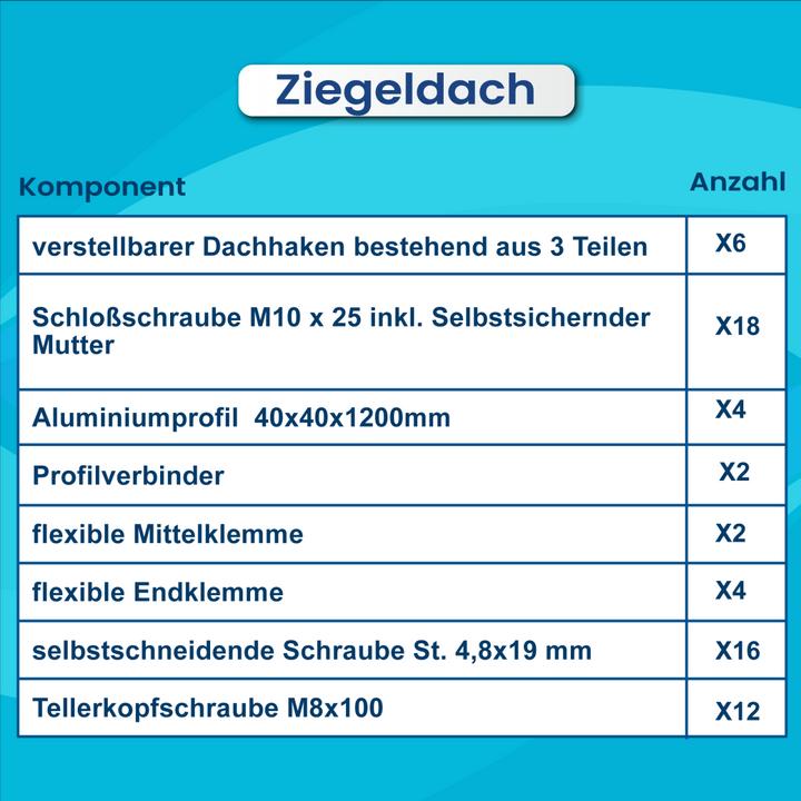 Produktbild Solar Hook Montagepaket Ziegeldach für 2 Module (Solaranlage Montagematerial)