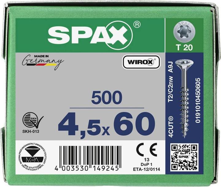 Produktbild Spax Spanplattenschrauben SK T20 4,5x60 mm (500 Schrauben pro Stück)
