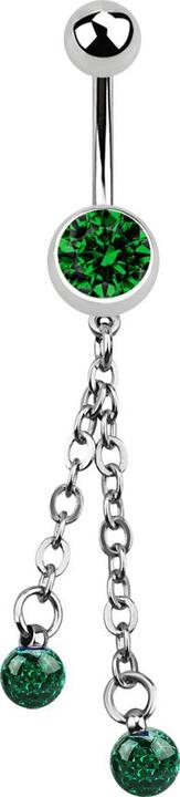Produktbild Star Piercing Banane silber mit Kette und zwei Kristallkugeln grün (Chirurgenstahl 316L, ohne Messing)