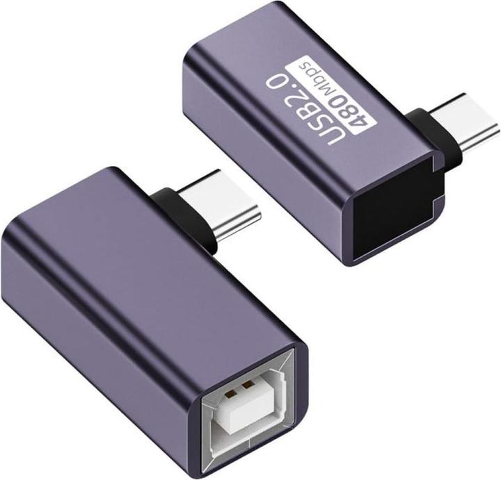 Produktbild PowerGuard USB B 2.0 Buchse auf USB-C 90 Grad Winkel Adapter (USB 2.0)