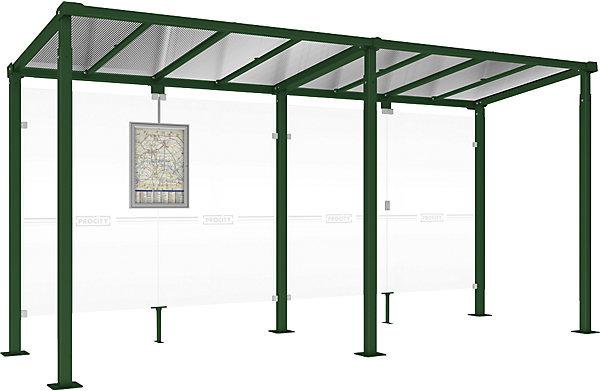 SPL Abri voyageurs MILANO, sans paroi latérale, largeur 5040 mm, vert mousse.
