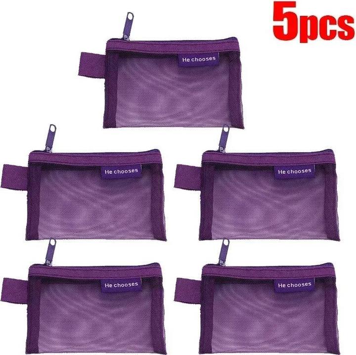 Actual product image Only-Bags.Store 5 Pcs Mini Mesh Storage Bags Multi-colour Portable Pencil Case Holder Coin Cosmetic Jewellery Travel
