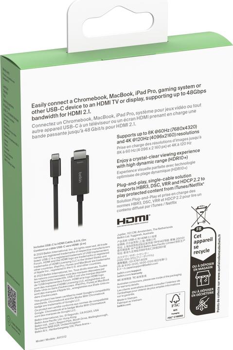 Actual product image Belkin USB-C TO HDMI 2.1 CABLE 2M (2 m, USB Type C, HDMI)