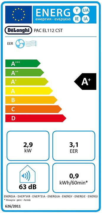 Energie-Label De'Longhi Pinguino PAC EL112 CST (44 m², 11000 BTU/h)