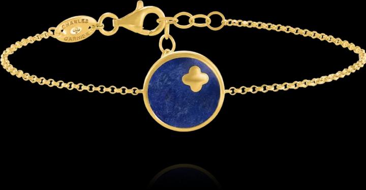 Charles Garnier LEGENDE-Armband mit rundem Anhänger und Kleeblatt aus Lapislazuli und goldenem Silber (17.50 cm, Silber)
