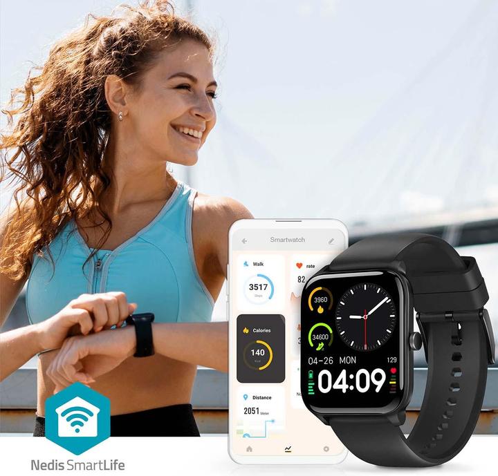 Actual product image Nedis SmartLife watch | LCD | IP68 | Maximum operating time: 14400 min | Android™ / IOS | Black