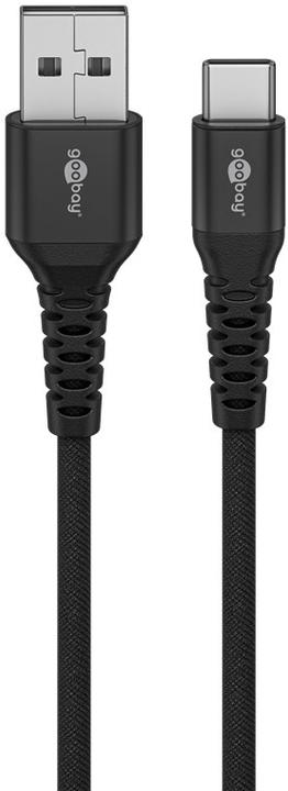 Actual product image Goobay USB-C Supersoft textile cable with metal plugs, 2 m, black (2 m, USB 2.0)