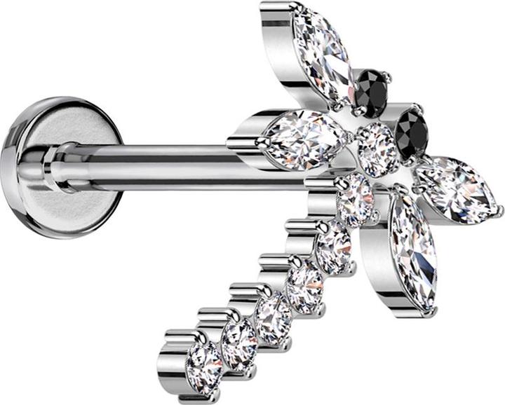 Immagine prodotto Star Piercing Micro Labret senza fili argento Libellula argento Cristalli argento (Titanio G23, senza ottone)