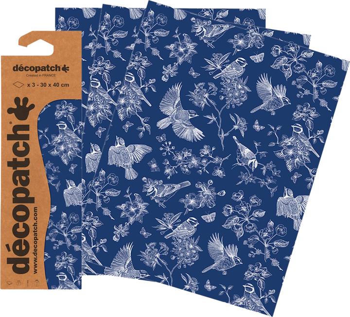 Produktbild Décopatch Papier "Blumen und Vögel", 3 Stück (20 g/m², 30 x 40 cm, 3 x)