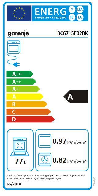 Label énergétique Gorenje Cuisinière électrique encastrable - BC6715E02BK -