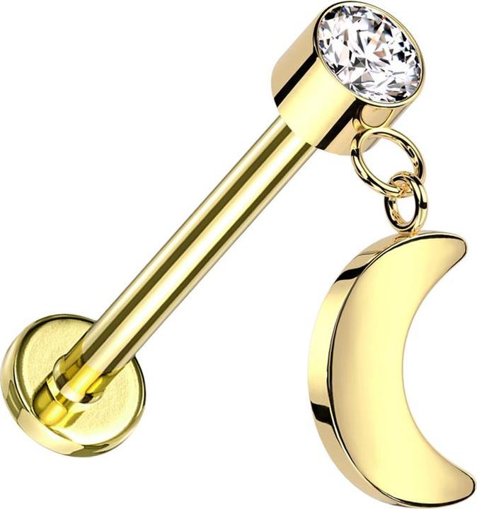Star Piercing Micro Threadless Labret vergoldet Zylinder vergoldet Kristall silber Anhänger Mond vergoldet (Titan G23, ohne Messing)