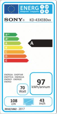 Energy Label Sony Kd-43xe8005 (43", LCD, 4K, 2017)