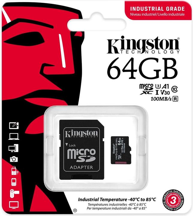 Actual product image Kingston microSDXC Industrial (64 GB, microSDXC, U3, UHS-I)