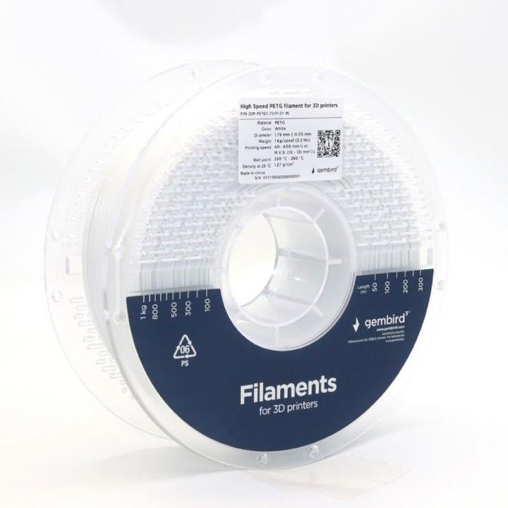 Actual product image Gembird High Speed PETG (PET, PETT) - Hvid - 1.75mm - 1 kg (PETG, 1.75 mm, 1000 g, White)