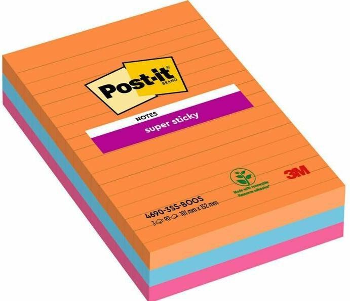 Produktbild Post-it Haftnotizen Super Sticky Notes, 101 x 152mm, liniert