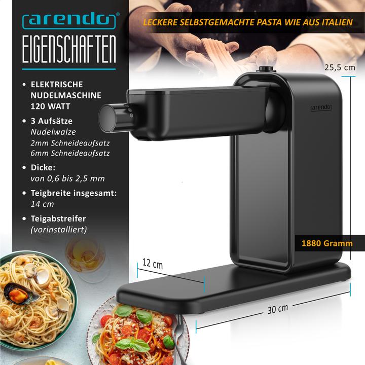 Actual product image Arendo Elektrische Nudelmaschine, Pasta Maker, 5 Stärken, 120 W, Nudelwalze und 2x Pasta-Schneideinsätze