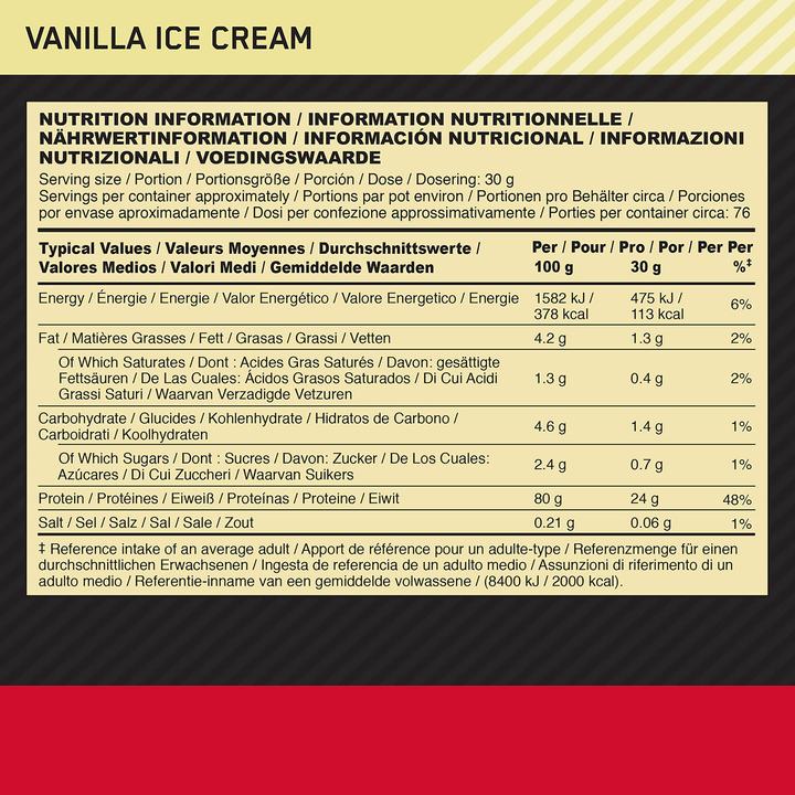 Nährwerte und Zutaten Optimum Nutrition 100% Whey Gold Standard (Vanille, 1 Stk., 2273 g)