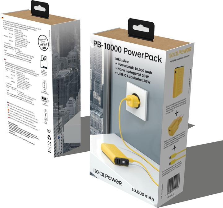 Produktbild RealPower Powerbank PB-10000 Power (10000 mAh, 20 W, 36 Wh)