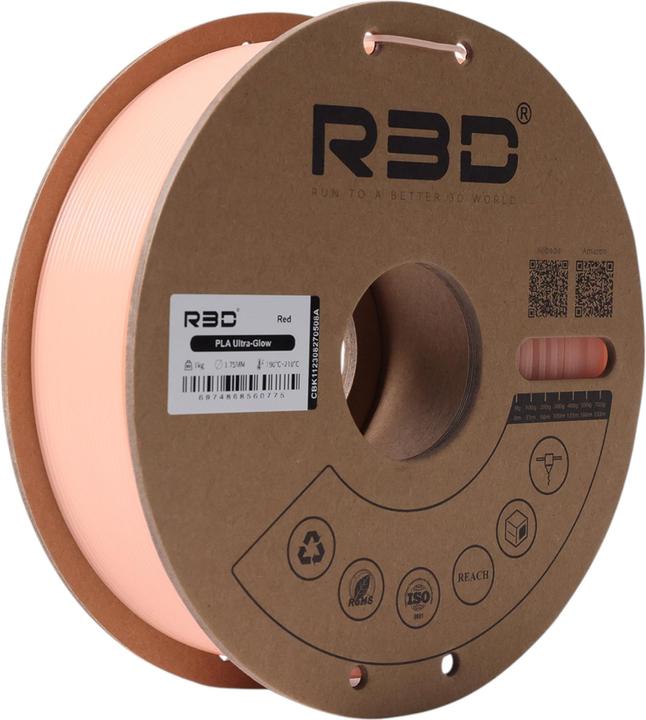 R3D PLA Glow in the Dark Mystery Rot Filament 1.75mm 1Kg (PLA, 1.75 mm, 1000 g, Rouge)