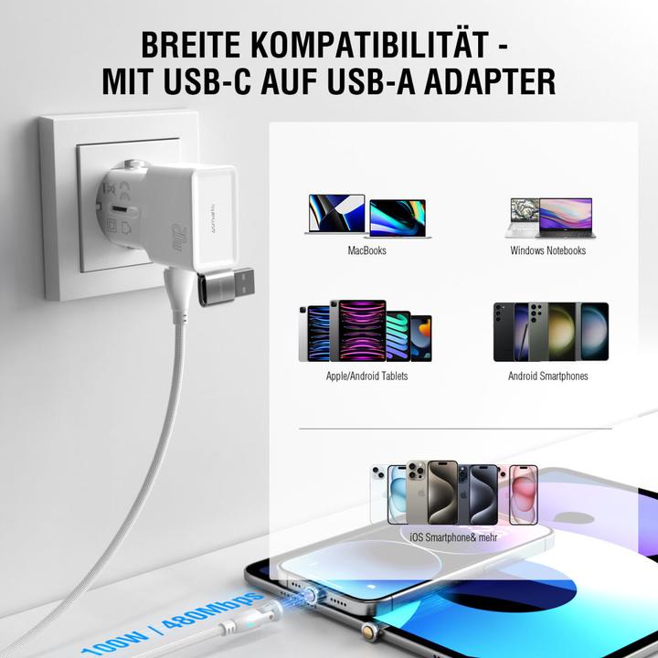 Actual product image 4smarts USB-C/A 540° magnetic cable GravityCord (1.80 m, USB 2.0)