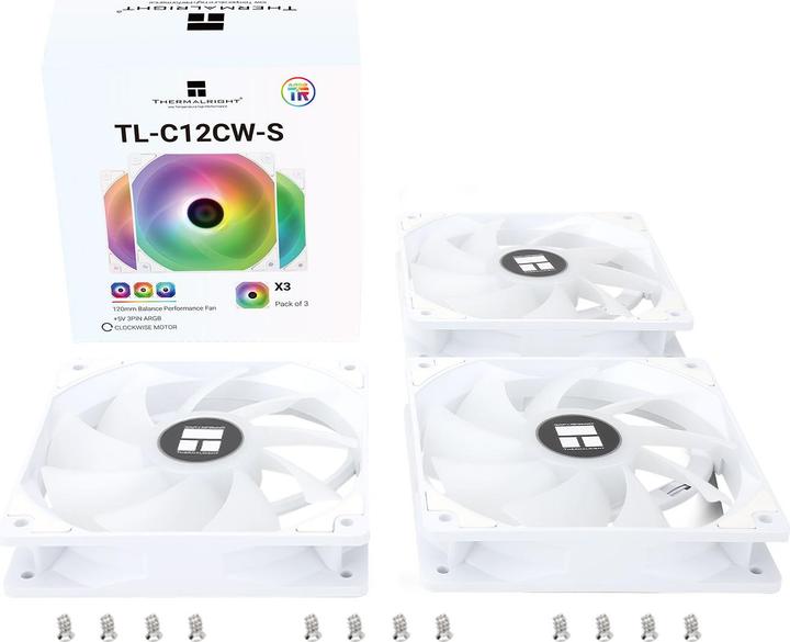 Actual product image Thermalright TL-C12CW-S ARGB - White (3-pack) - Kabinet køler - 120 mm - Hvid med RGB - 26 dBA (120 mm, 3 x)