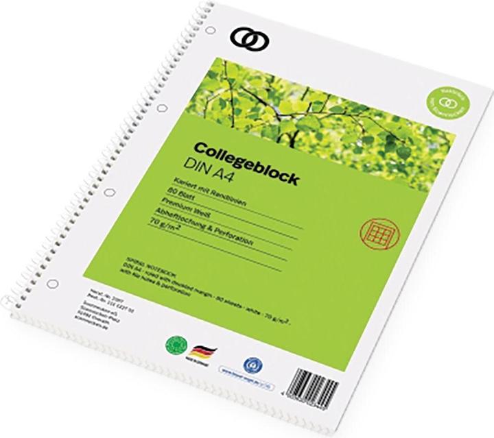 Produktbild Soennecken Collegeblock oeco Recycling DIN A4 kariert 70g/m² 100 % Recyclingpapier grün 80 Bl. (A4, Kariert, Weicher Einband)
