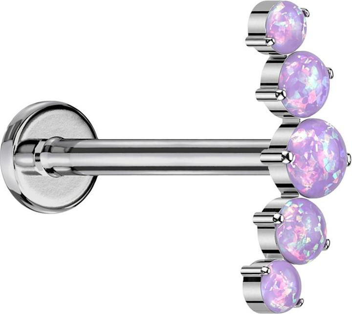 Immagine prodotto Star Piercing Micro labret filo interno argento curvo argento cinque opali viola (Titanio G23, senza ottone)