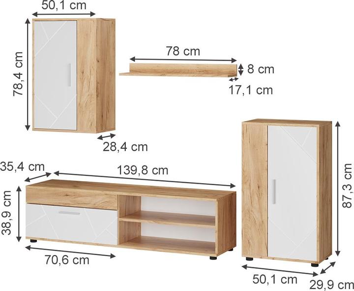 Produktbild Vicco Wohnwand Berno, GKO/Weiss, 4-teiliges Set