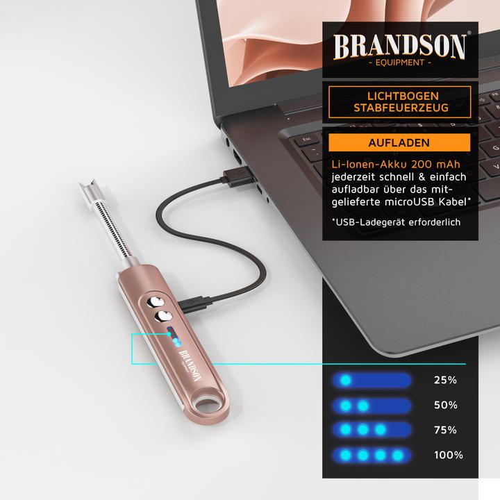 Produktbild Brandson Stabfeuerzeug elektrisch, Lichtbogen Feuerzeug, Kerzenanzünder, USB aufladbar, für Kamin, Grill