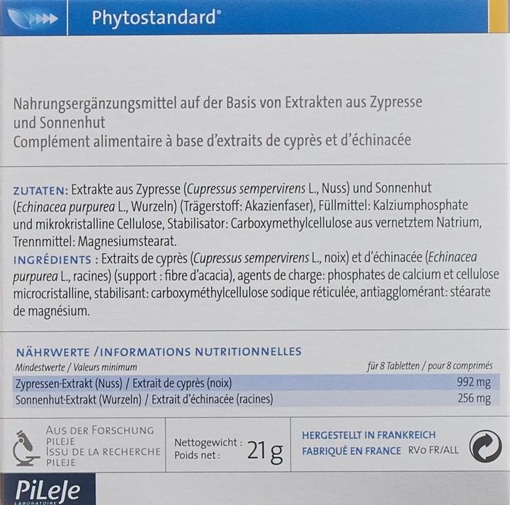 Valeurs nutritives et ingrédients Phytostandarts Pileje cyprès et héliotrope (30 pièce(s), Cachets, 35 g)