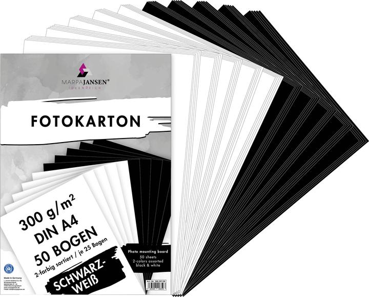 Immagine prodotto MarpaJansen Assortimento di cartoncini fotografici "bianco e nero", A4, 50 fogli (300 g/m², 50 x)