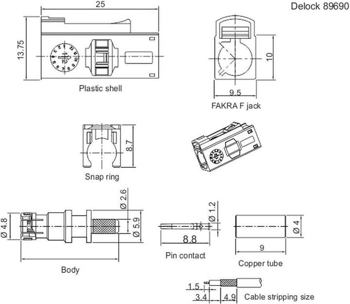 Immagine prodotto Delock FAKRA F jack 25 mm (lungo) per crimpare (Cavi antenna)