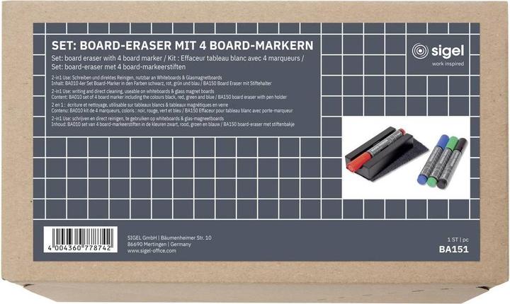 Produktbild Sigel Whiteboard Zubehör-Set (B x H) 130 mm x 60 mm Schwarz BA151 (Schwarz, 4 x)