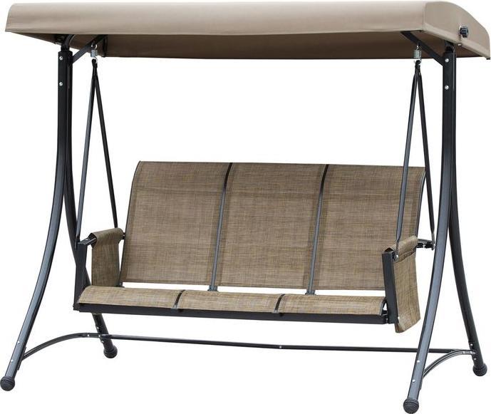 Swisshandel24 Hollywoodschaukel, 3-Sitzer, verstellbares Sonnendach, bis 300kg, 196x128x172 cm, Braun