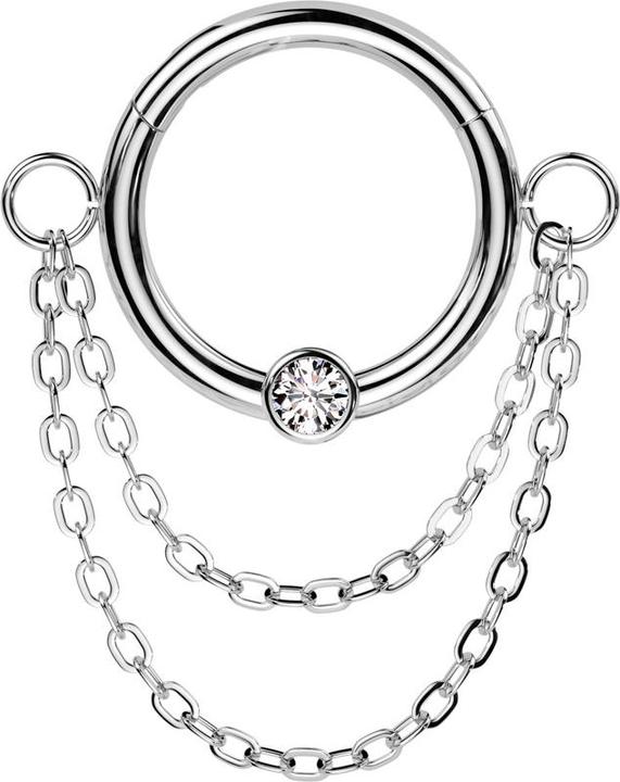 Produktbild Star Piercing Micro Segmentring klappbar silber Kristall silber Anhänger zwei Ketten (Chirurgenstahl 316L)