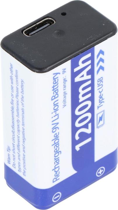 Produktbild AccuCell 9V Akkublock mit USB-C Ladeanschluss, Li-ion, 7,4V, 1200mAh, 8,1 Wh (1 Stk., 1200 mAh, Akku)
