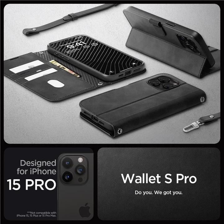 Produktbild Spigen Wallet S Pro Hülle für iPhone 15 Pro – Schwarz (Apple iPhone 15 Pro)
