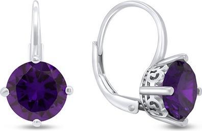 Brilio Silver - Fancy silver earrings with purple zircons EA302WAM