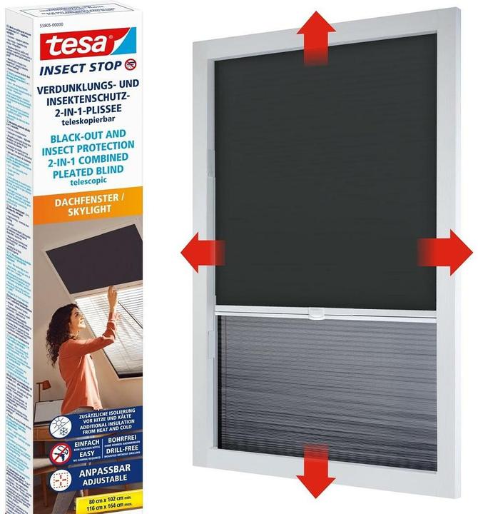 Image du produit tesa Insektenschutz 2-in-1-Plissee - Rollo und Fliegengitter für Dachfenster ohne Bohren