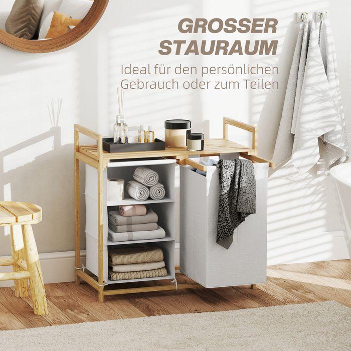 Actual product image Swisshandel24 Wäschekorb 4 Fächer Wäschesammler mit 2 ausziehbaren Wäschesäcken Weiss (83 l)