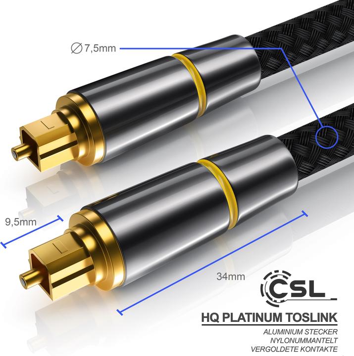 Immagine prodotto CSL Cavo ottico, S/PDIF, Toslink, spina in metallo, rivestimento in nylon, fibra ottica, cavo audio (5 m, Ottico)