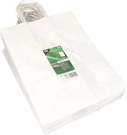 Produktbild Papstar Papier-Tragetasche, 350 x 260 x 120 mm, weiss aus Kraftpapier, 80 g/qm, Tragkraft: 7 kg, mit Trageko (Geschenktüte, 25 x)