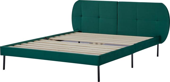 Actual product image En.Casa Upholstered bed Porvoo velvet 140x200 cm dark green (140 x 200)